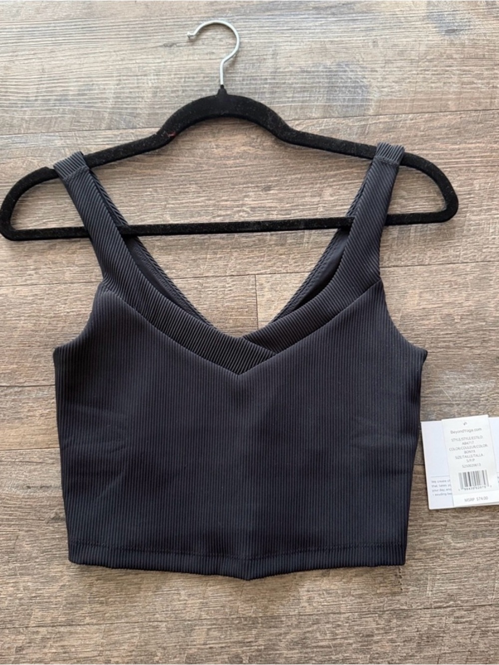 Beyond Yoga Black Ribbed V-Neck Crop Tank